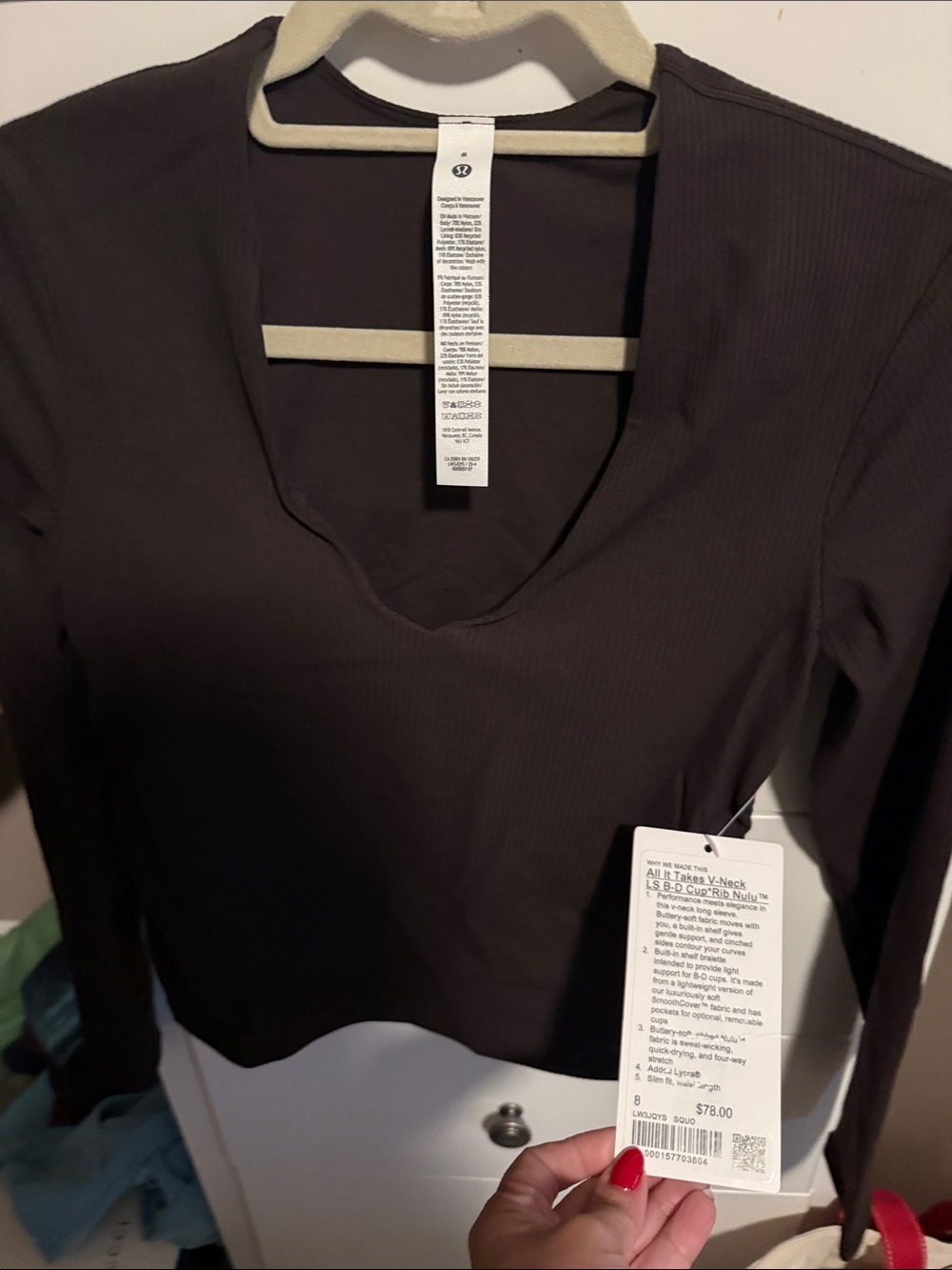lululemon athletica Ribbed V-Neck Long Sleeve Top - Brown